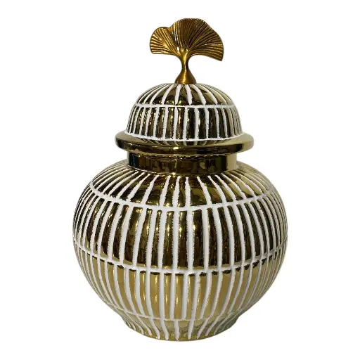 [16093] TIBOR GINGER DORADO DE PORCELANA 19X26CM