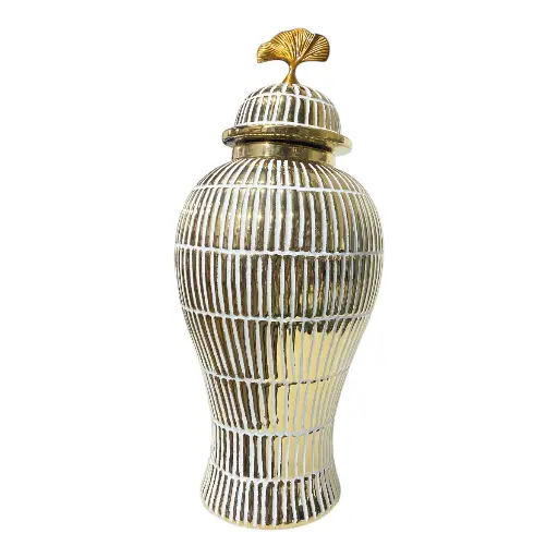 [16095] JARRON GINGER DORADO DE PORCELANA  Ø19X43CM