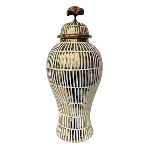 [16095] JARRON GINGER DORADO DE PORCELANA  Ø19X43CM