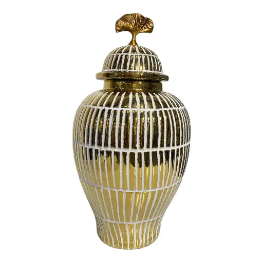 [16094] JARRON GINGER DORADO DE PORCELANA  Ø19X36CM