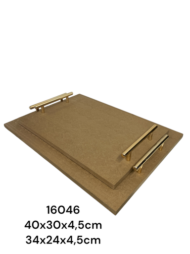 [16046] SETX2 BANDEJA MADERA GOLD 40X30X4.5CM 34X24X4.5CM