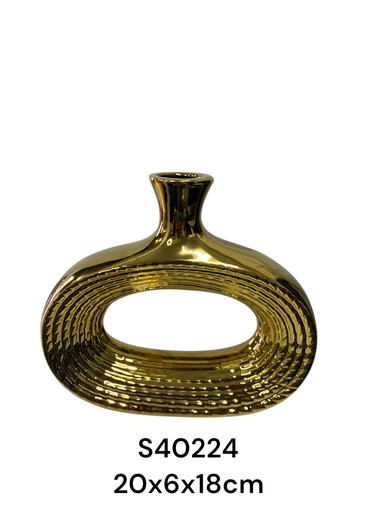 [2023126402242] S40224 FLORERO CERAMICA DORADO 20X6X18CM