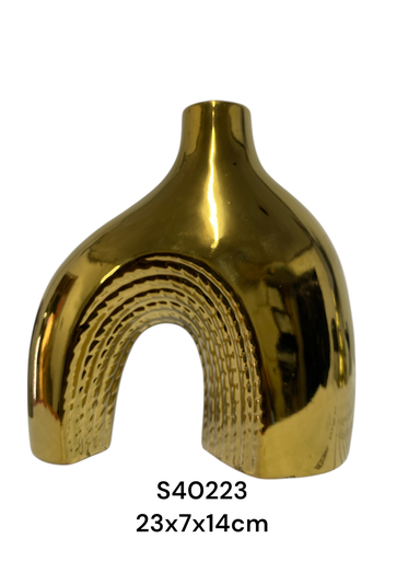 [2023126402235] S40223 FLORERO CERAMICA DORADO 23X7X14CM