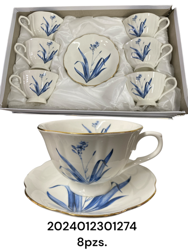 [2024012301274] SC13937 TAZA CON PLATO PORCELANA AZUL SETX8