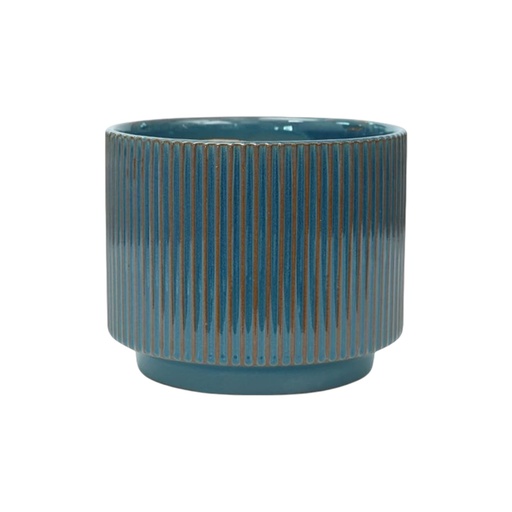 [6820246162430P] MACETA LINEAS TURQUESA CERAMICA PEQUEÑA 13X12CM SC16243P