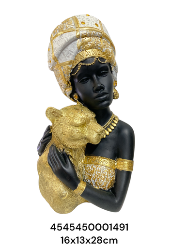 [4545450001491] CS8020493 AFRICANA CON JAGUAR BUSTO 16X13X28CM