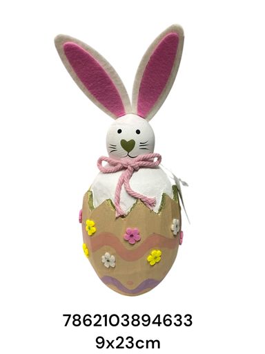 [7862103894633] DECORACION CONEJO EN HUEVO PASCUA CERAMICA 9X23CM