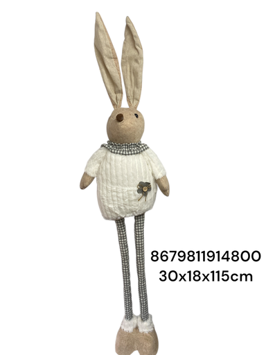 [8679811914800] CONEJO PASCUA BEIGE/CAFE CUADROS PIERNAS LARGAS 30X18X115CM