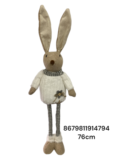 [8679811914794] CONEJO PASCUA BLANCO A CUADROS PIERNAS LARGAS 76CM