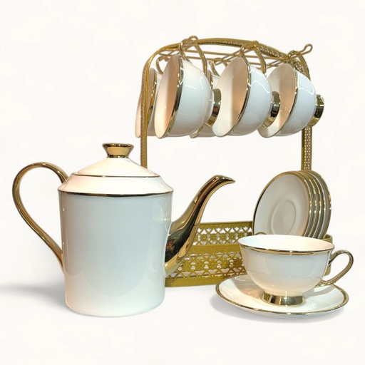 [6900201161880] SET DE TETERA 14PZ. TAZA Y PLATOS. TETERA 1200ML (25.5X21CM), TAZA 230ML(12X7.5CM), PLATO(15CM).