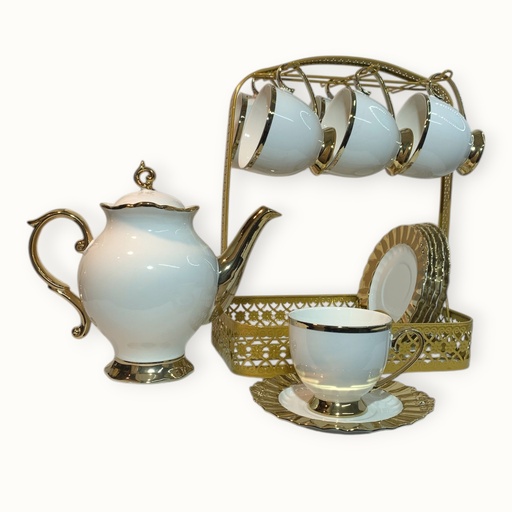 [6900201161897] SET DE TETERA 14PZ. TAZA Y PLATOS. TETERA 1200ML (25.5X21CM), TAZA 230ML(12X7.5CM), PLATO(15CM)
