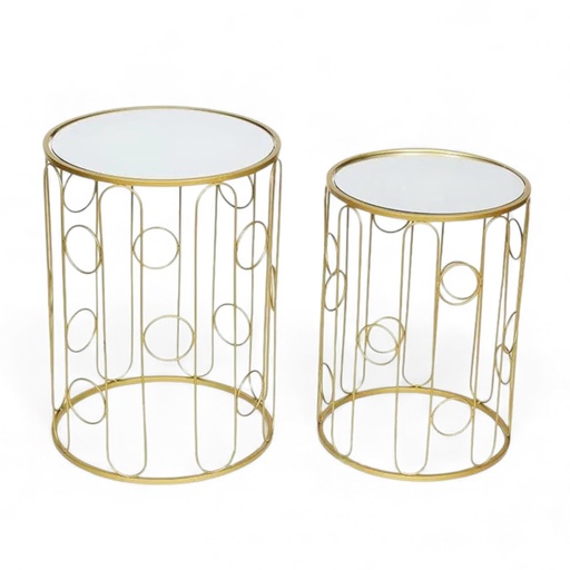 [202406002024467] SET DE 2 MESAS DE HIERRO CON BASE DE ESPEJO 38X52 CM Y 32X46CM