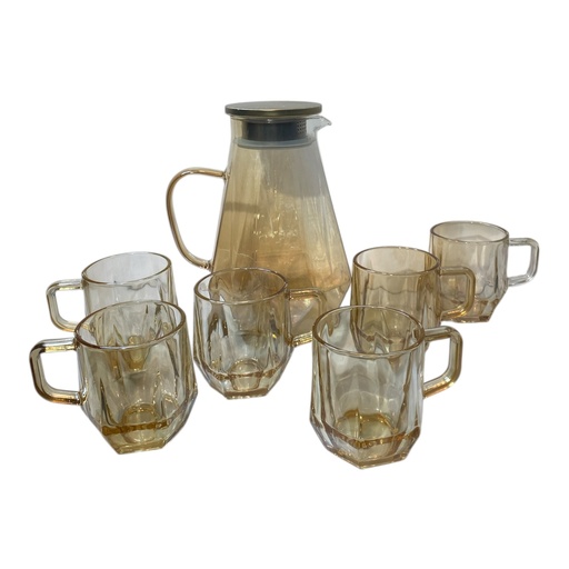 [202504020251333] JARRO DE VIDRIO CON VASOS COLOR AMBAR 2LT.