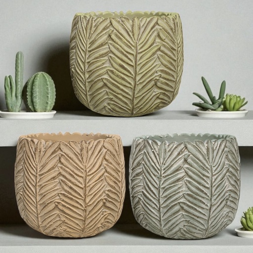 [18077-66] MACETA HOJAS 3 COLORES 13X15.5CM