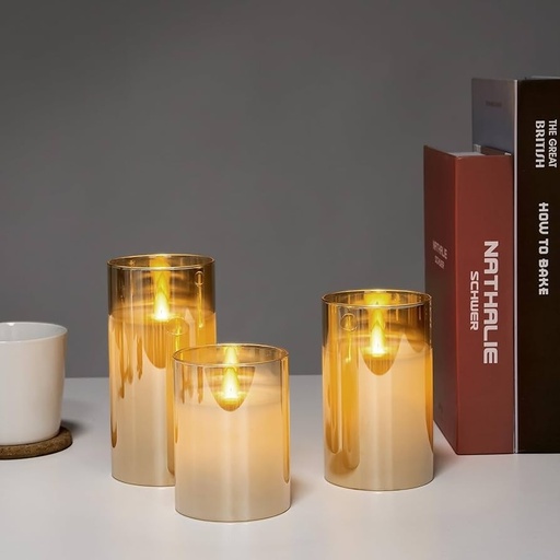[16082] VELAS LED AMBAR SET X3  Ø 7.5 CM, ALTO 15-13-10CM