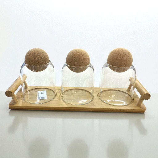 [16036] ESPECIEROS DE CRISTAL/CORCHO X3 35X12X15CM