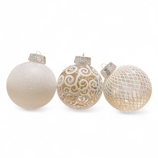 [6584599266619] ESFERA NAVIDAD 12CM SETX3 BLANCA/TRANSPARENTE REF:ES26661 13X37X12CM