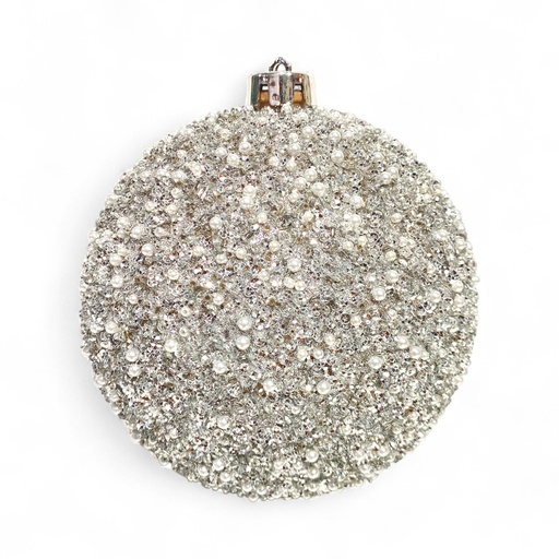 [6584599266824] ESFERA NAVIDAD 15CM PLATEADA CON PERLA Y LENTEJUELAS  REF:ES26682