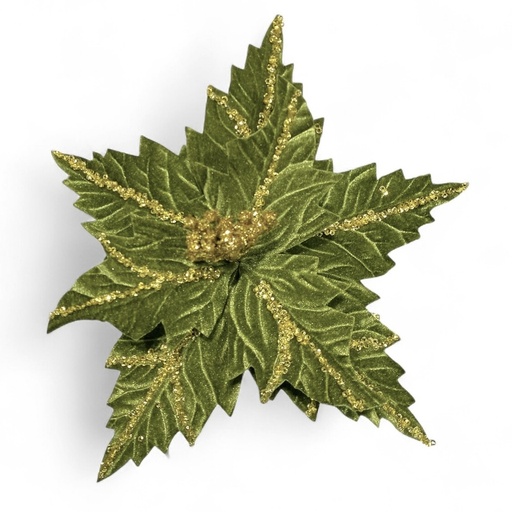 [4894616183655] FLOR NAVIDEÑA VERDE TERCIOPELO, REF:SF-251272 28X25CM