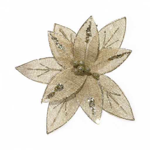 [4894616169581] FLOR NAVIDEÑA YUTE/DORADO, DS-2023851/DS2023853 Ø28CM ALTO 20CM