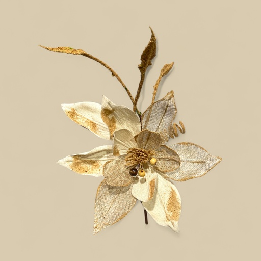 [4894616183730] FLOR NAVIDEÑA YUTE CON HOJAS, REF:SH24-695 22X44CM Ø22CM