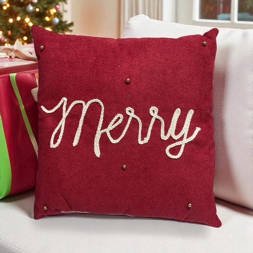 [7862140820336] COJIN NAVIDEÑO ROJO FRASE TRENZADA MERRY, 45X45CM