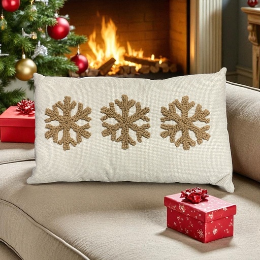 [7862140820411] COJIN NAVIDEÑO COPOS HABANOS TUFTING ARENA, 30X50CM