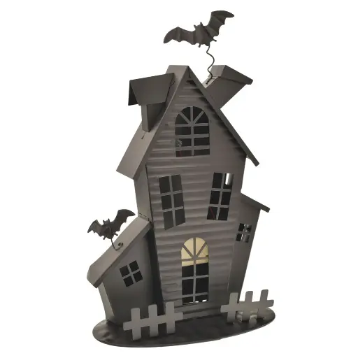 [4894616180708] CASA HALLOWEEN NEGRA METALICA CON LUZ LED, REF:TGA80079. 23X12X35CM