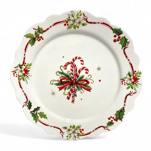 [4894616184225] PLATO NAVIDEÑO, BASTONES ROJOS, DOLOMITA, REF:HP11A-SD278.  27X2.3CM