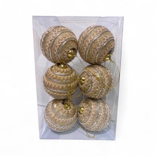 [8679811712024] ESFERA NAVIDAD 8CM YUTE/PLATA SET X6PZ.