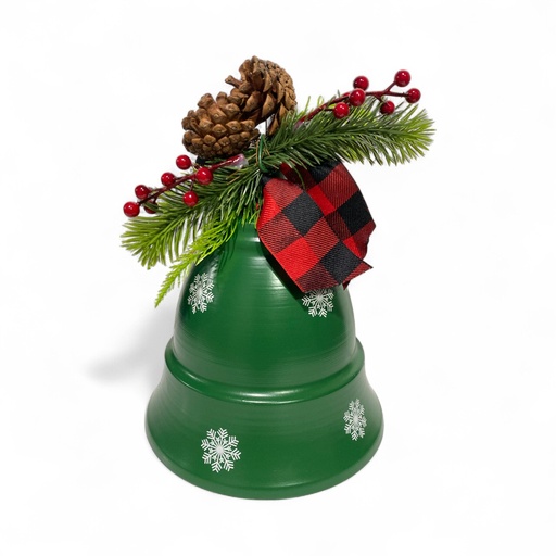 [8679811650685] CAMPANA NAVIDEÑA METLICA VERDE C/PIÑA 18X25CM