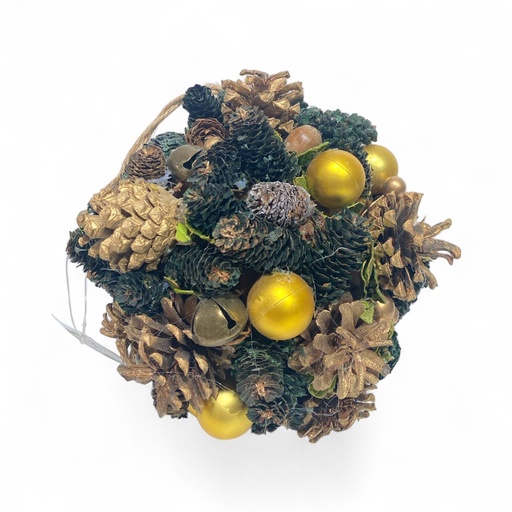 [8679811633077] COLGANTE DE PINO Y CASCABEL VERDE/DORADO Ø20CM