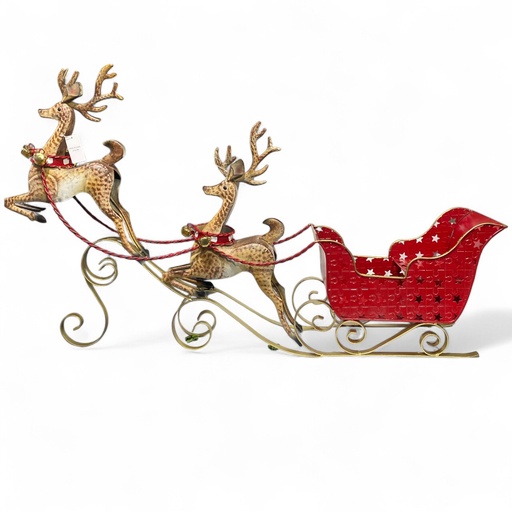 [8679818733596] TRINEO NAVIDEÑO METALICO ROJO/DORADO 90X15X50CM