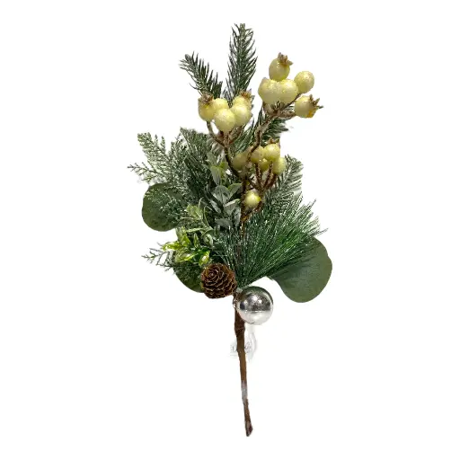 [8679811642680] RAMA MIXTA C/BOMBILLO Y FRUTOS BEIGE 37CM