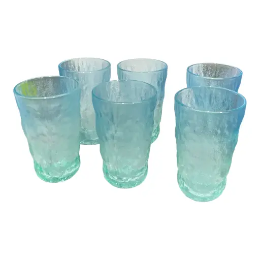 [6020082085836] SET DE 6 VASOS DE VIDRIO VERDE TURQUEZA 305ML