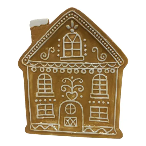 [8679813520931] Bandeja navideña de casa de jengibre porcelana 20.5x24x2.5cm