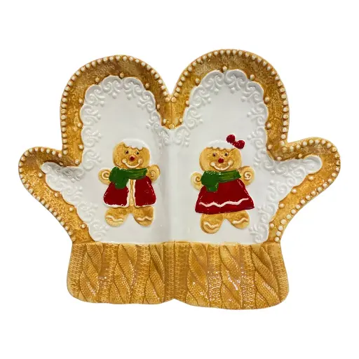 [8679813520986] BANDEJA NAVIDEÑA GUANTE JENGIBRE PORCELANA 27X22X3.5CM