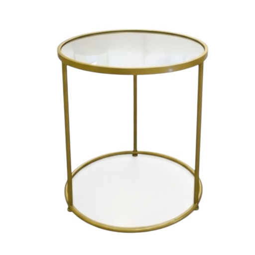[8679818734692] MESA METALICA REDONDA DORADA BASE DE ESPEJO. 42X49CM