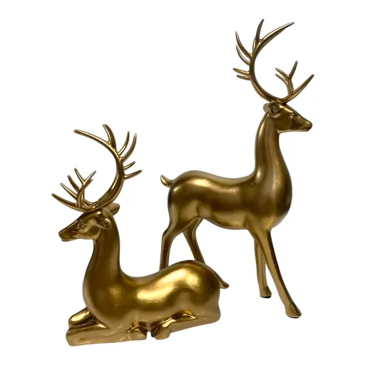 [8679811648279] RENO NAVIDEÑO SETX2PZS. DORADO/CHAMPAGNE POLIRESINA 18X30CM, 17X20CM