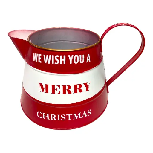 [8679818728677] JARRA NAVIDEÑA METALICA ROJO/BLANCO 28X20X15CM