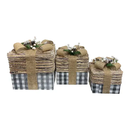 [8679811632742] REGALO NAVIDEÑO SETX3 BLANCO/NEGRO 26X26X30CM, 21X21X25CM, 17X17X20CM