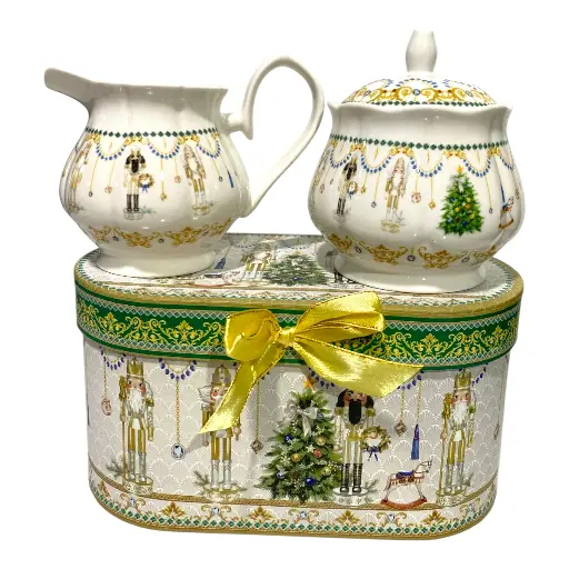 [8679813521310] AZUCARERA Y CREMERA CASCANUEZ PORCELANA 21X11X11CM EN CAJA