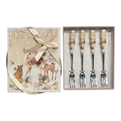 [8679813521549] TENEDOR RENO NAVIDEÑO SETX4PZS. PEQUEÑOS 16CM