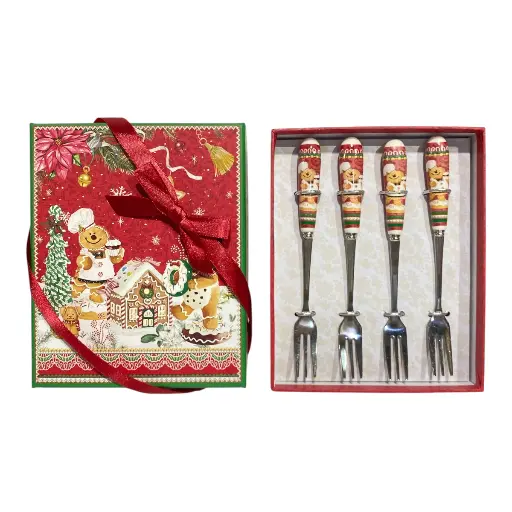 [8679813521433] TENEDOR JENGIBRE NAVIDEÑO SETX4PZS. PEQUEÑOS 16CM