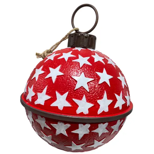 [8679811650388] Cascabel Navideño 62CM Rojo y estrellas blancas, Métlico Ø62X80cm