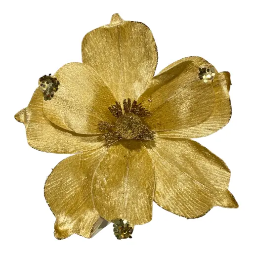 [5116826186] FLOR NAVIDEÑA DORADA TELA 22CM