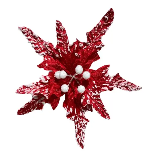 [5116827483] FLOR NAVIDEÑA ROJA/NEVADA TELA 30CM
