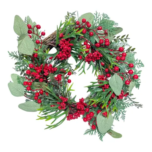 [5116826270] CORONA NAVIDEÑA BEJUCO FRUTOS ROJOS 45CM