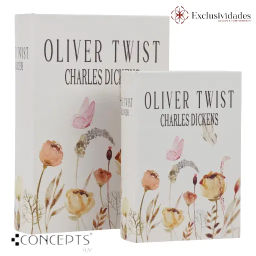 [448-4520004] CAJA DE LIBROS BEIGE/MARIPOSA OLIVER TWIST 2PZ. 19X7X27CM