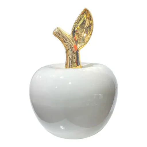 [CS23142] MANZANA DE PORCELANA BLANCA/DORADO 10X14CM